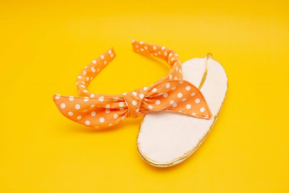 TIARA | TRICOLINE COM BOLINHAS LAÇO | LARANJA BOLINHA BRANCA