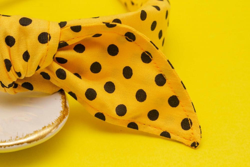TIARA | TRICOLINE COM BOLINHAS LAÇO | AMARELO BOLINHA PRETA