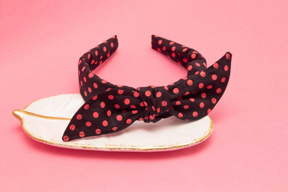 TIARA | TRICOLINE COM BOLINHAS LAÇO | PRETO BOLINHA ROSA