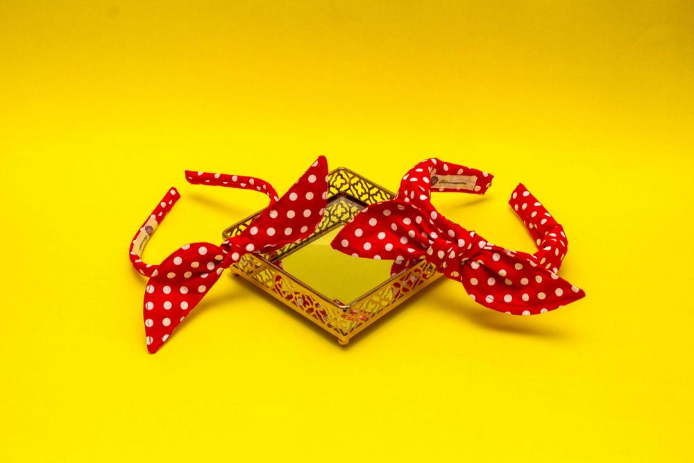 KIT MÃE E FILHA TRICOLINE LAÇO COM BOLINHA (2 TIARA) | VERMELHO
