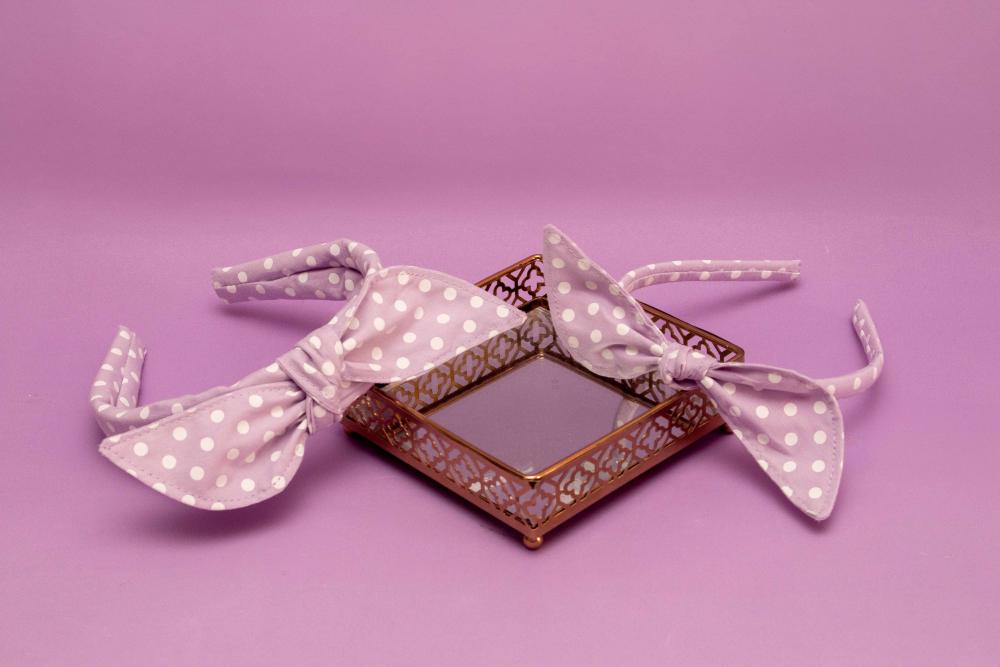 KIT MÃE E FILHA TRICOLINE LAÇO COM BOLINHA (2 TIARA) | LILÁS
