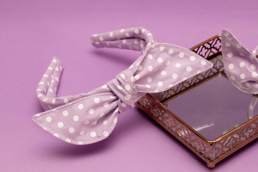 KIT MÃE E FILHA TRICOLINE LAÇO COM BOLINHA (2 TIARA) | LILÁS