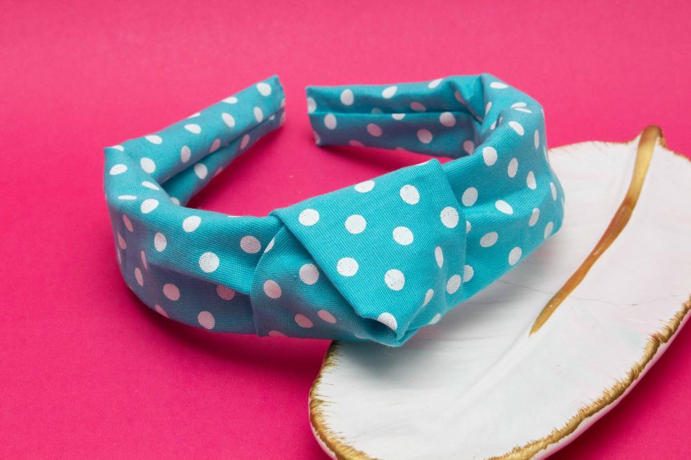 TIARA | TRICOLINE COM BOLINHA NÓ TURBANTE  | AZUL CLARO