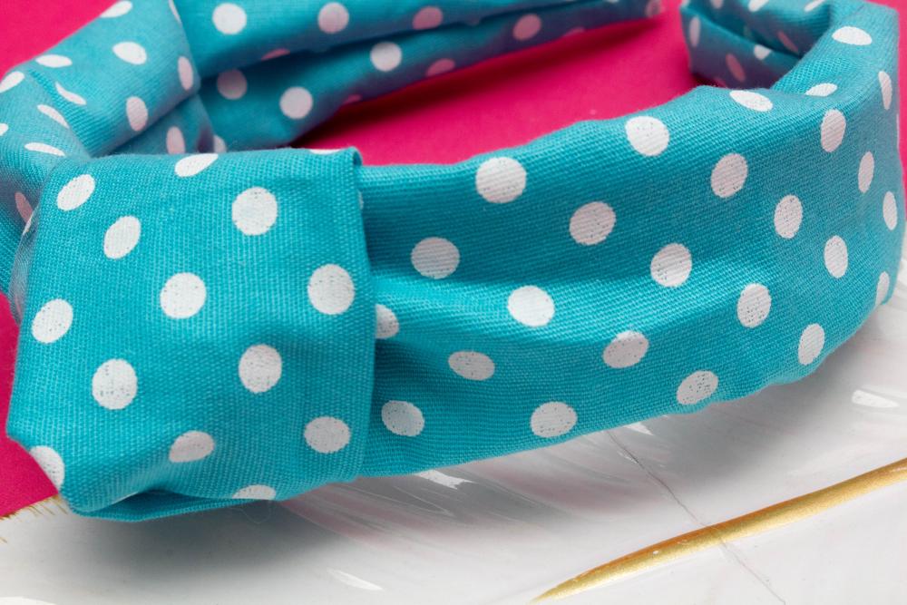TIARA | TRICOLINE COM BOLINHA NÓ TURBANTE  | AZUL CLARO
