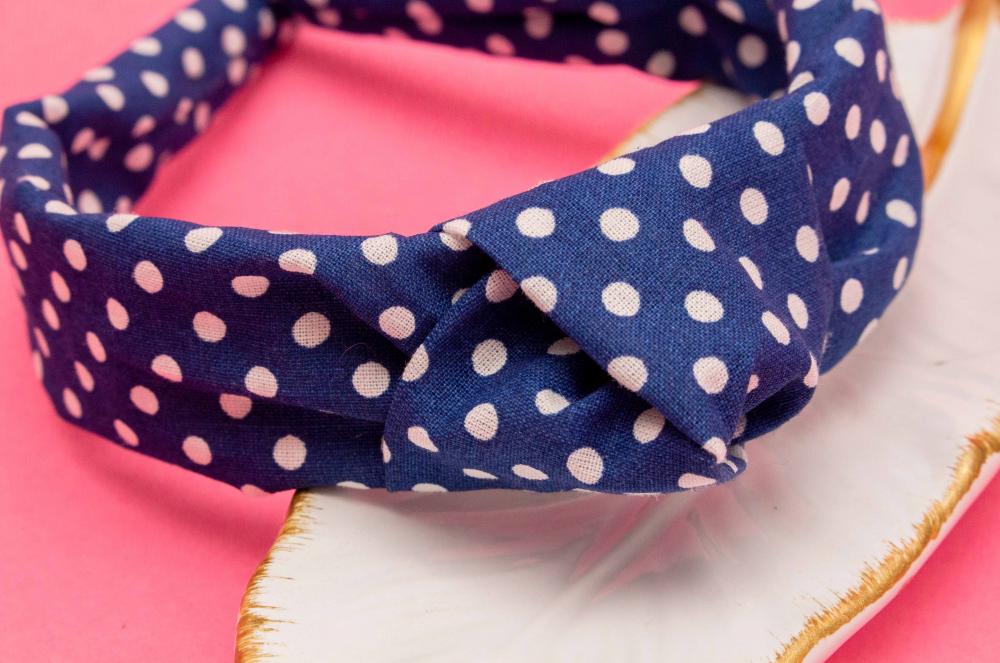 TIARA | TRICOLINE COM BOLINHA NÓ TURBANTE | AZUL ESCURO