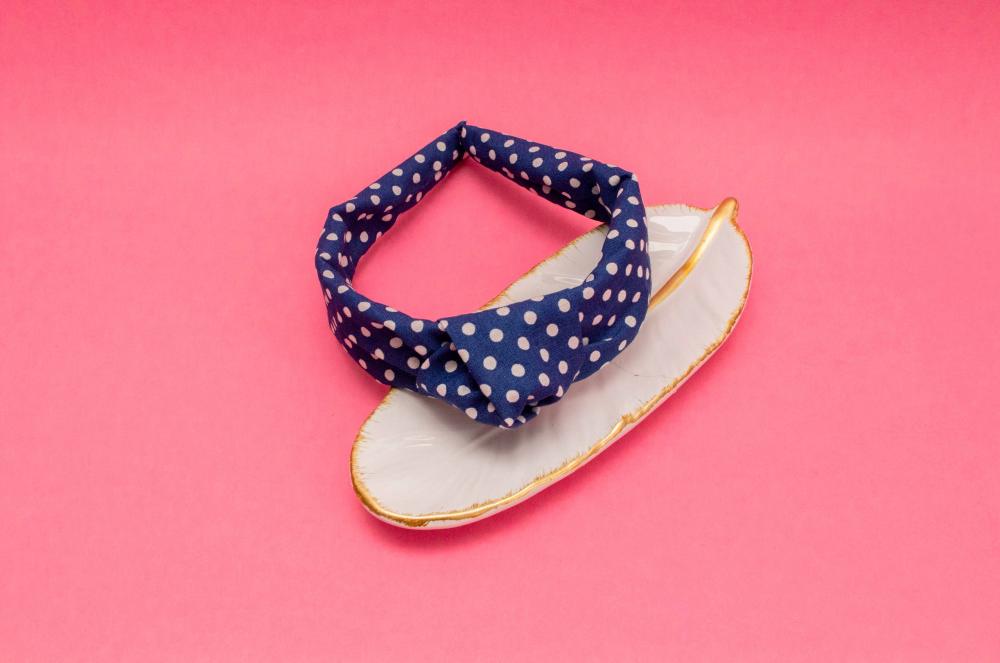TIARA | TRICOLINE COM BOLINHA NÓ TURBANTE | AZUL ESCURO