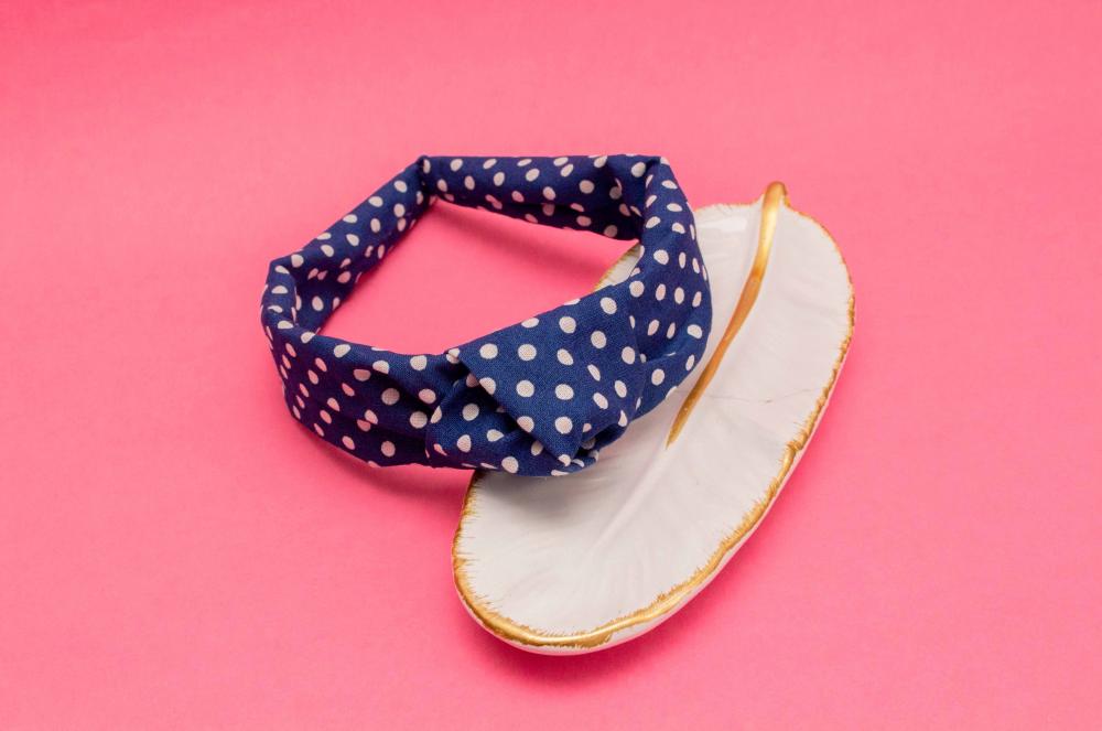 TIARA | TRICOLINE COM BOLINHA NÓ TURBANTE | AZUL ESCURO