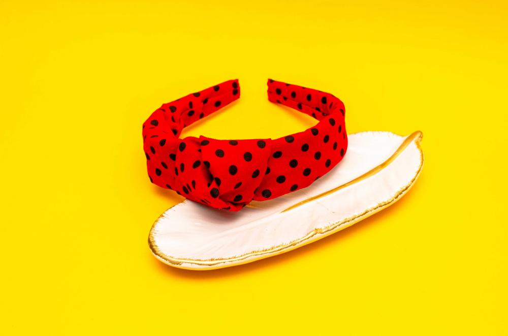 TIARA | TRICOLINE COM BOLINHA NÓ TURBANTE | VERMELHO BOLINHA PRE