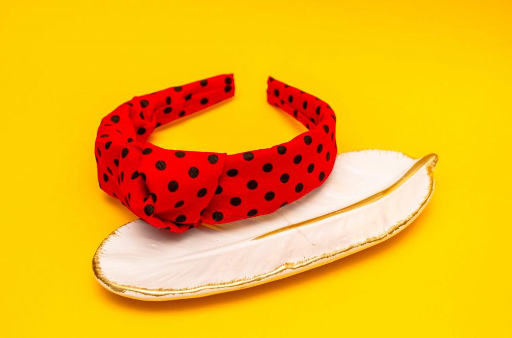 TIARA | TRICOLINE COM BOLINHA NÓ TURBANTE | VERMELHO BOLINHA PRE