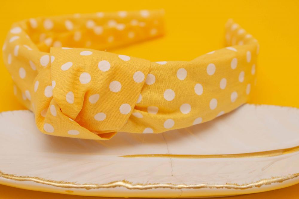TIARA | TRICOLINE COM BOLINHA NÓ TURBANTE | AMARELO
