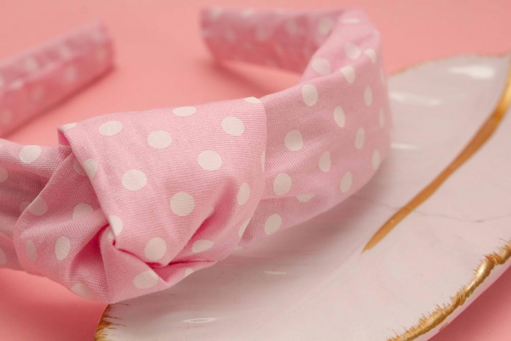 TIARA | TRICOLINE COM BOLINHA NÓ TURBANTE | ROSA