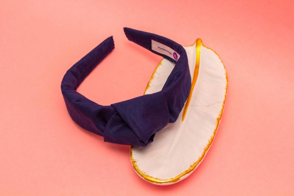 TIARA | TRICOLINE LISO NÓ TURBANTE | AZUL MARINHO