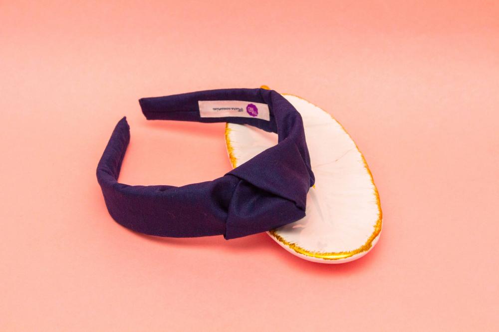 TIARA | TRICOLINE LISO NÓ TURBANTE | AZUL MARINHO