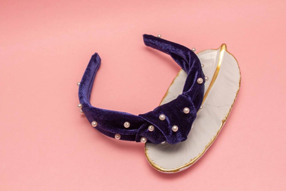 TIARA | NÓ TURBANTE VELUDO COM PEROLAS | AZUL MARINHO