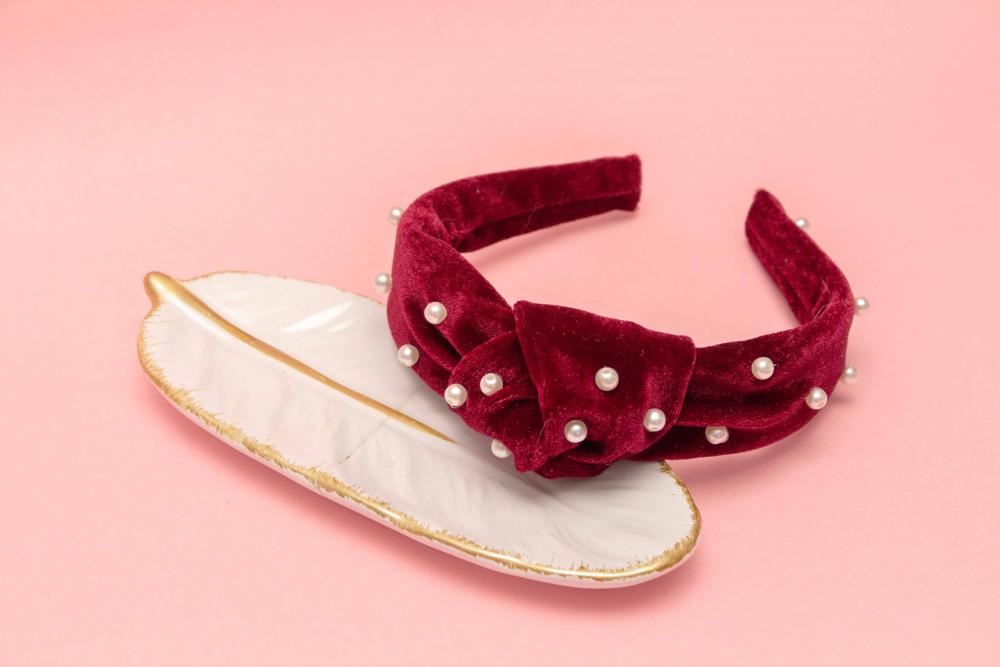 TIARA | NÓ TURBANTE VELUDO COM PEROLAS | MARSALA