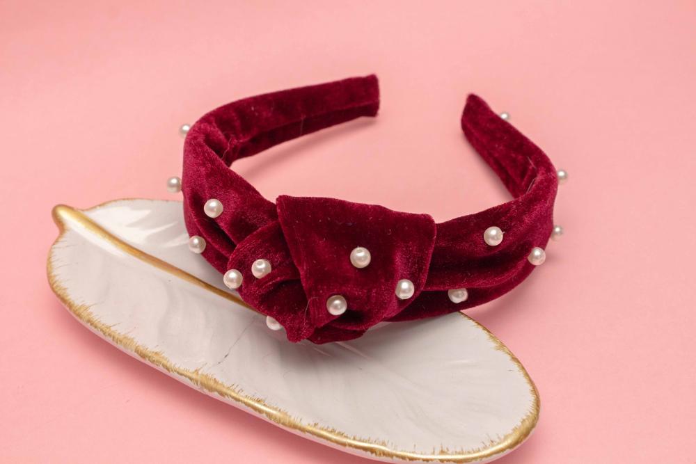 TIARA | NÓ TURBANTE VELUDO COM PEROLAS | MARSALA