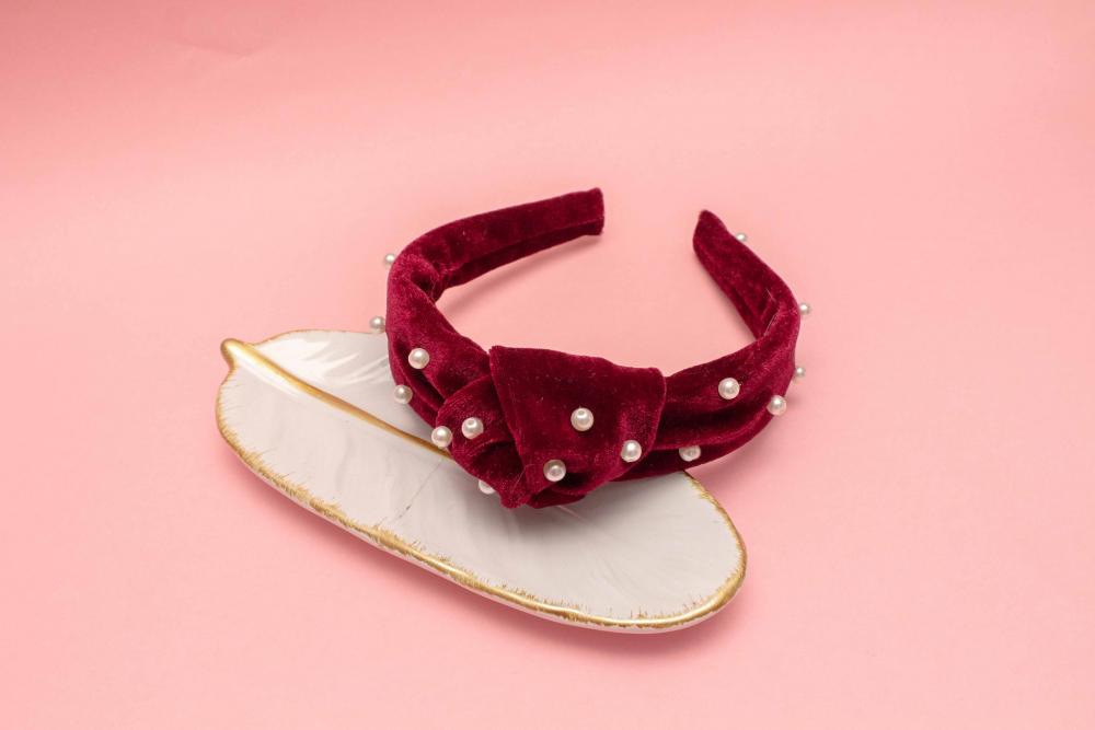 TIARA | NÓ TURBANTE VELUDO COM PEROLAS | MARSALA