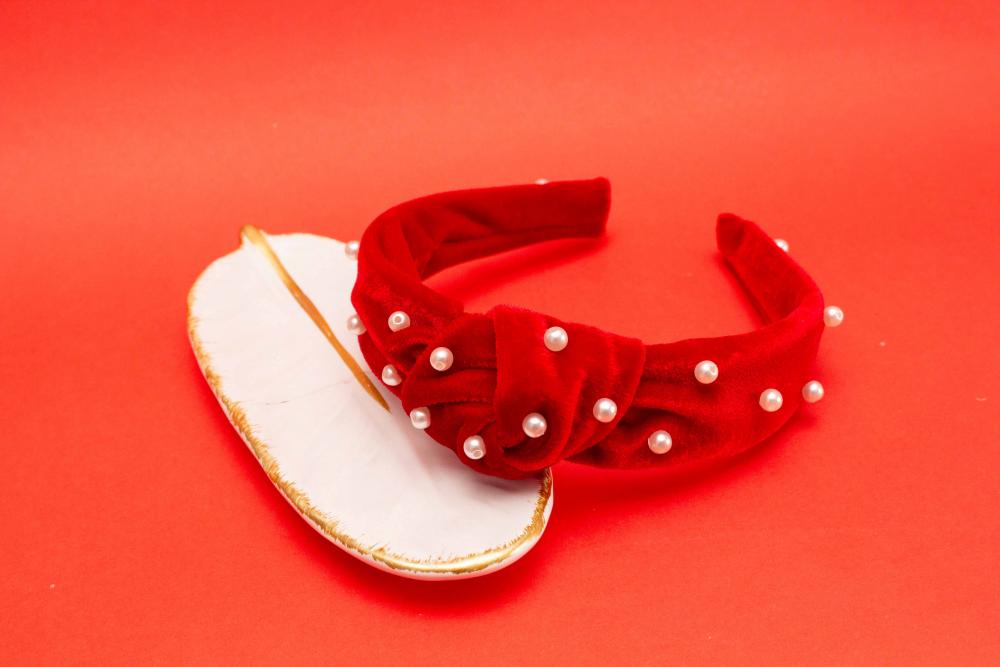 TIARA | NÓ TURBANTE VELUDO COM PEROLAS | VERMELHO