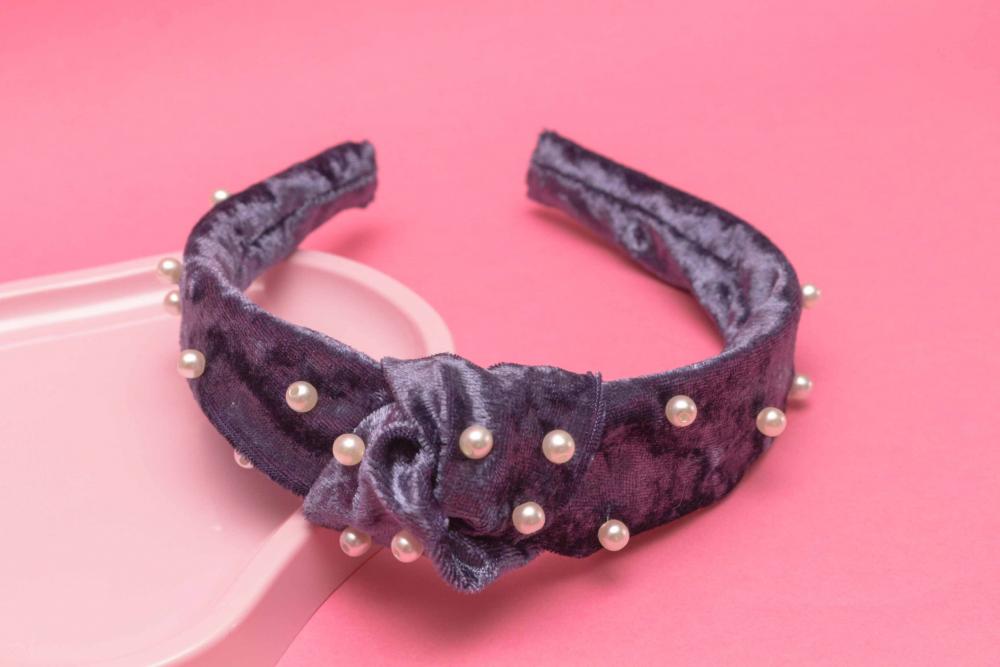 TIARA | NÓ TURBANTE VELUDO COM PEROLAS | ÍNDIGO