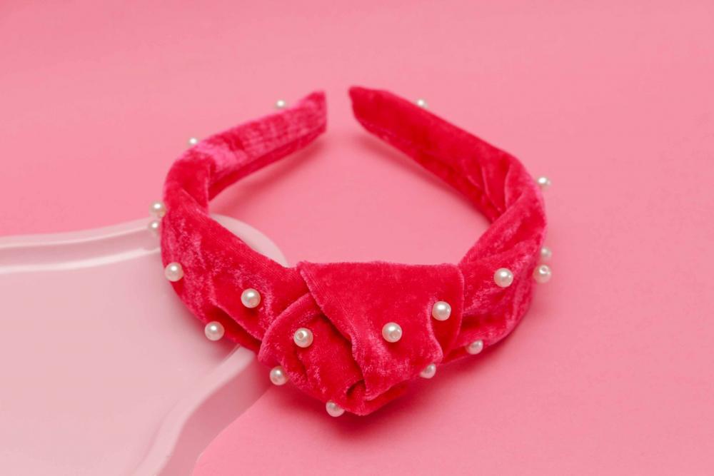 TIARA | NÓ TURBANTE VELUDO COM PEROLAS | PINK