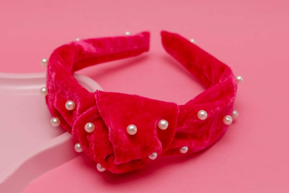 TIARA | NÓ TURBANTE VELUDO COM PEROLAS | PINK
