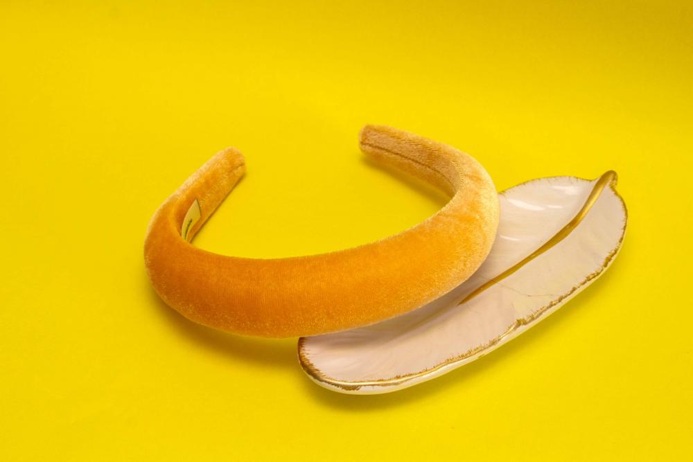 TIARA | CHEIA VELUDO | AMARELO MOSTARDA