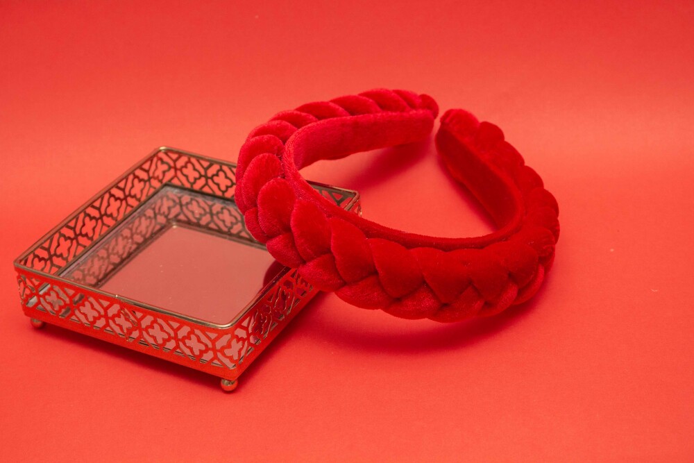 TIARA | TRANÇA CHEIA VELUDO | VERMELHO