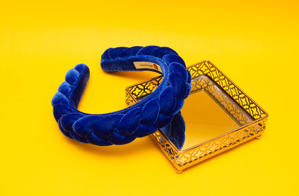 TIARA | TRANÇA CHEIA VELUDO | AZUL ROYAL