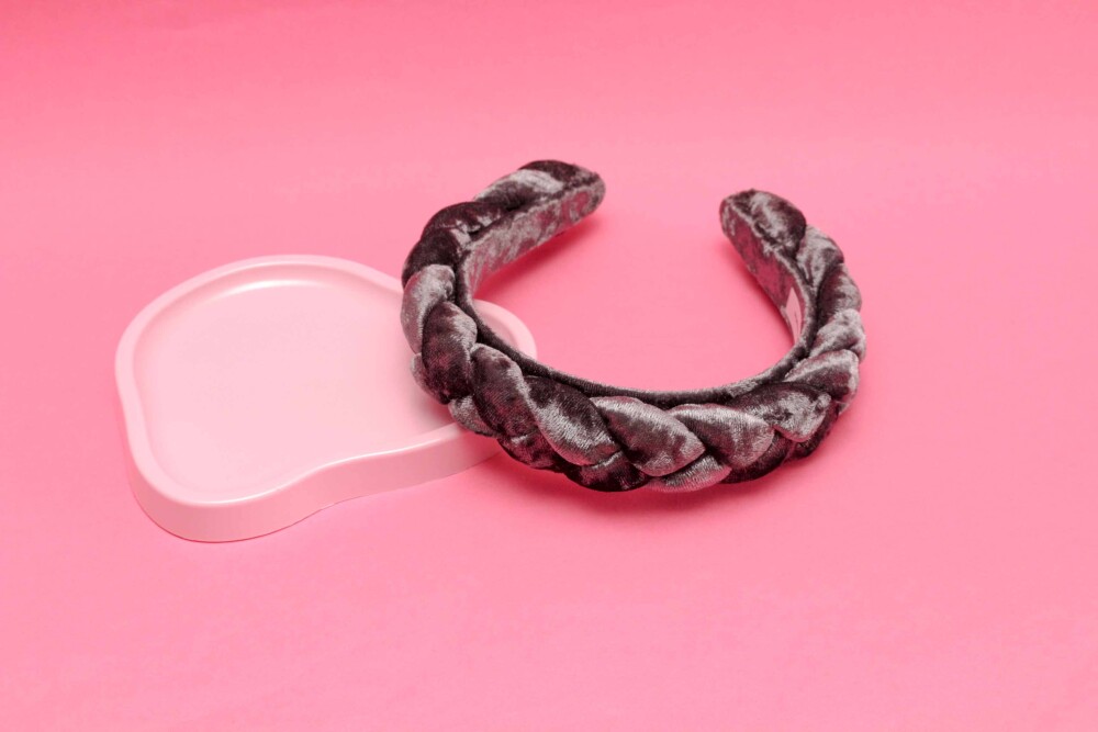 TIARA | TRANÇA CHEIA VELUDO | CINZA (MOLHADO)