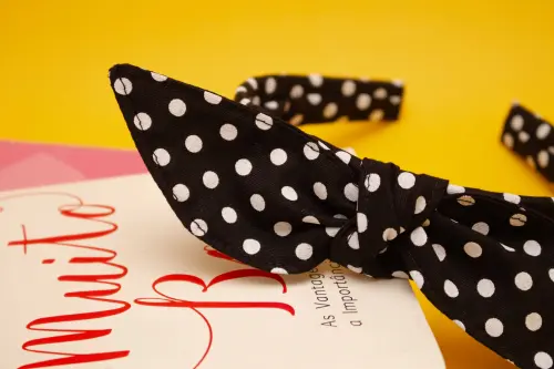 TIARA | TRICOLINE COM BOLINHAS LAÇO | PRETO BOLINHA BRANCA
