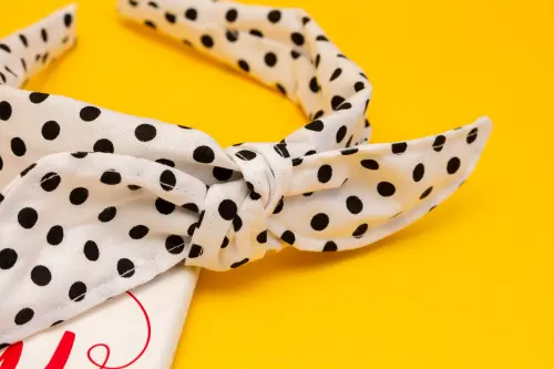 TIARA | TRICOLINE COM BOLINHAS LAÇO | BRANCO COM BOLINHA PRETA
