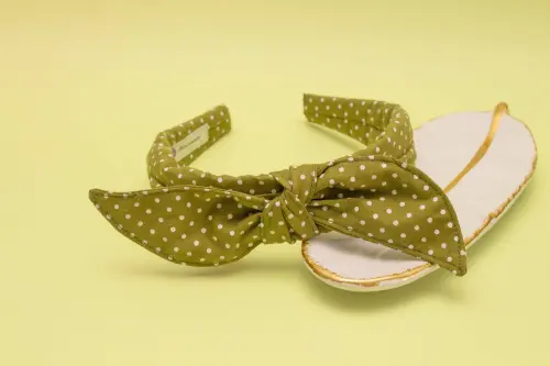 TIARA | TRICOLINE COM BOLINHAS LAÇO | VERDE  BOLINHA BRANCA