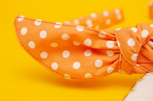 TIARA | TRICOLINE COM BOLINHAS LAÇO | LARANJA BOLINHA BRANCA