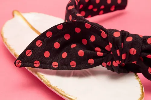TIARA | TRICOLINE COM BOLINHAS LAÇO | PRETO BOLINHA ROSA