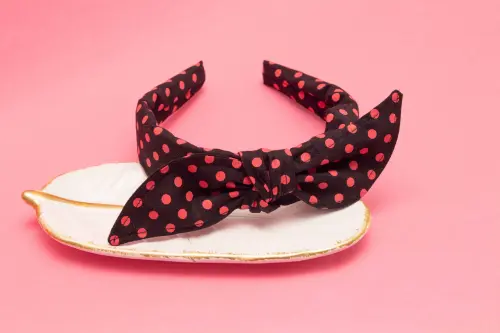 TIARA | TRICOLINE COM BOLINHAS LAÇO | PRETO BOLINHA ROSA