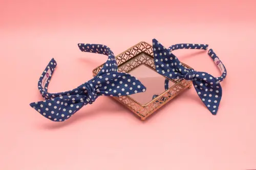 KIT MÃE E FILHA TRICOLINE LAÇO COM BOLINHA (2 TIARA) | AZUL MAR