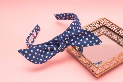 KIT MÃE E FILHA TRICOLINE LAÇO COM BOLINHA (2 TIARA) | AZUL MAR