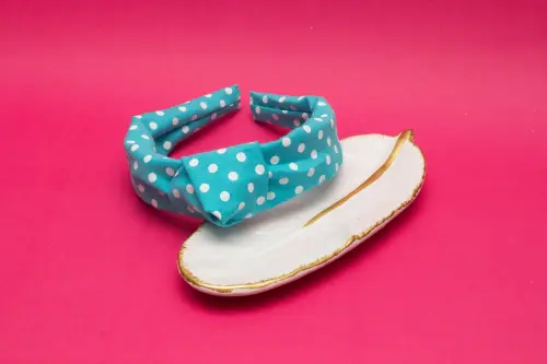 TIARA | TRICOLINE COM BOLINHA NÓ TURBANTE  | AZUL CLARO