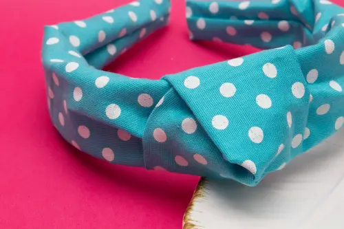 TIARA | TRICOLINE COM BOLINHA NÓ TURBANTE  | AZUL CLARO