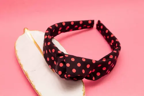 TIARA | TRICOLINE COM BOLINHA NÓ TURBANTE | PRETO BOLINHA ROSA