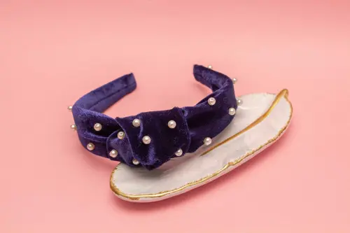 TIARA | NÓ TURBANTE VELUDO COM PEROLAS | AZUL MARINHO