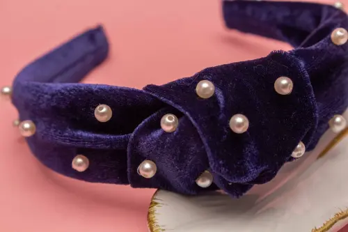TIARA | NÓ TURBANTE VELUDO COM PEROLAS | AZUL MARINHO