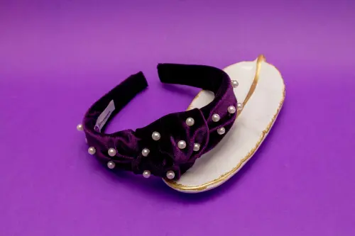 TIARA | NÓ TURBANTE VELUDO COM PEROLAS | ROXO ESCURO