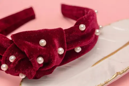 TIARA | NÓ TURBANTE VELUDO COM PEROLAS | MARSALA