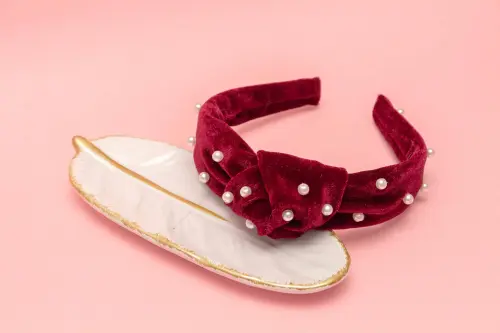 TIARA | NÓ TURBANTE VELUDO COM PEROLAS | MARSALA