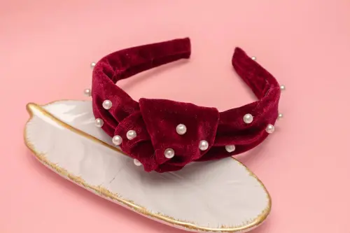 TIARA | NÓ TURBANTE VELUDO COM PEROLAS | MARSALA