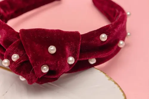 TIARA | NÓ TURBANTE VELUDO COM PEROLAS | MARSALA