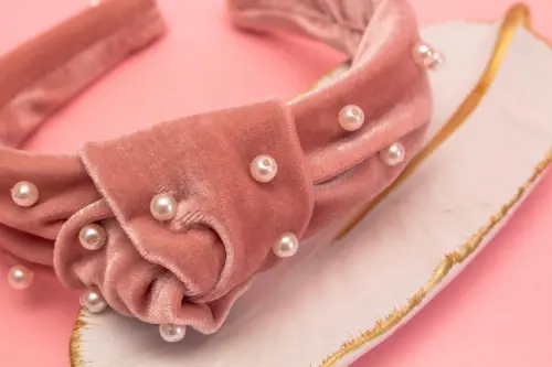 TIARA | NÓ TURBANTE VELUDO COM PEROLAS | ROSÊ