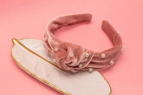 TIARA | NÓ TURBANTE VELUDO COM PEROLAS | ROSÊ