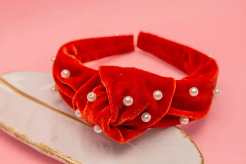 TIARA | NÓ TURBANTE VELUDO COM PEROLAS | TERRA COTA